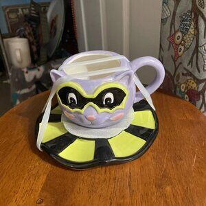 Jack O Lantern Ceramic 14 oz Halloween Bat Cat Mug & Saucer Set